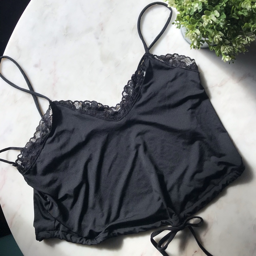 Zara black lace tie-front top